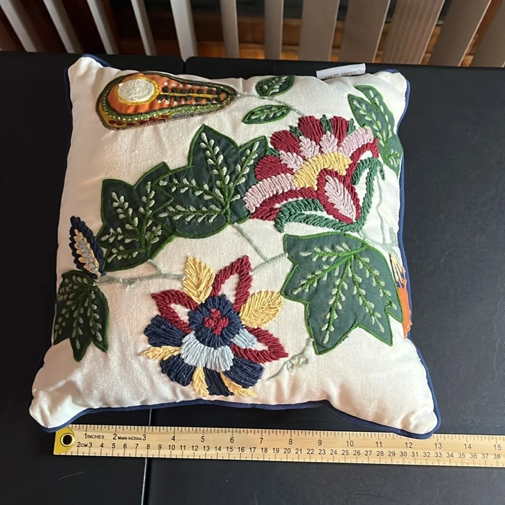 BELLA LUXE Embroidered Floral Pillow 12X12